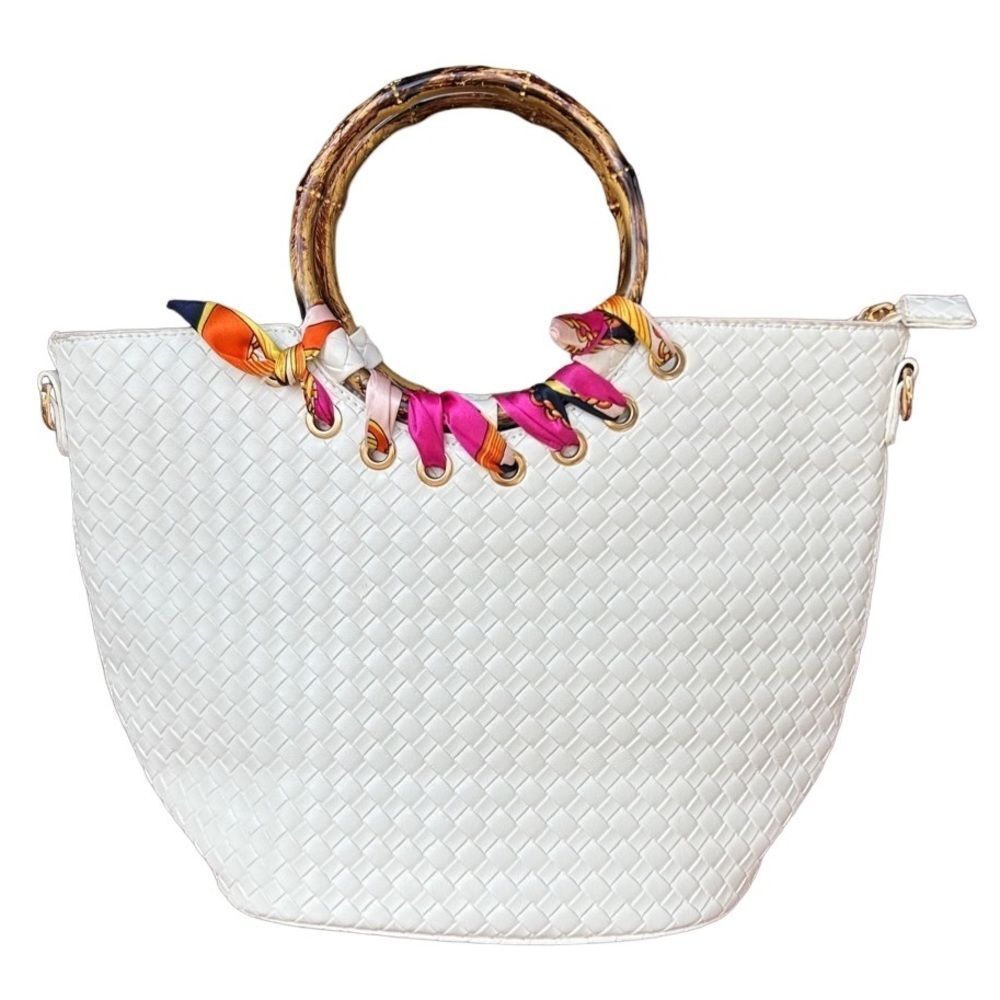 White Woven Leather Women’s Tote Bag